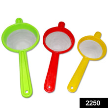 Pack of three tea and coffee strainers, made from durable plastic.