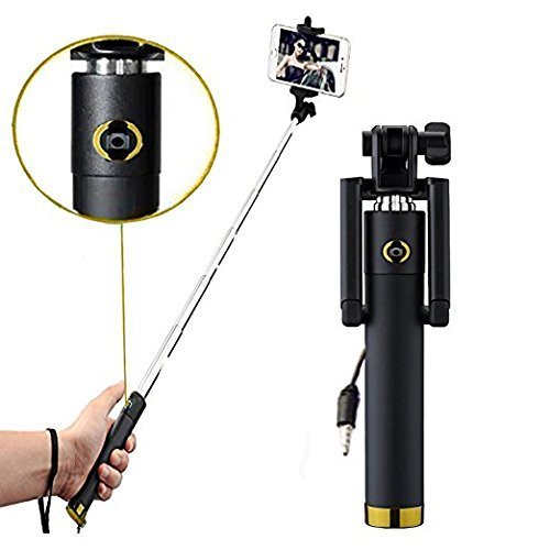 Selfie stick with aux wire for smartphones.