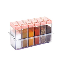 Multicoloured plastic spice jars set of six