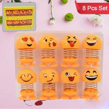 Cute Emoji Bobble-Head Funny Smiley Face Emoticon Figure Spring Dolls Bounce Toys for Car Interior Dashboard Accessories Desktop Decoration / Kids Toys (Pack of 8)