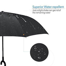 Sturdy windproof umbrella with a comfortable C-shaped handle for easy grip.