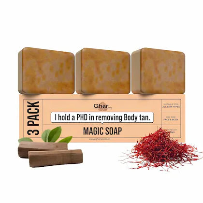 Ghar Soaps Magic Soap Sandal Wood And Saffron for DeTan and Glowing Brightening SkinNet Quantity (N) 3