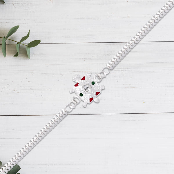 Designer Turtle Rakhi With Silver Finish And Enamel Highlights