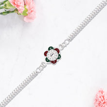 Designer Flower Rakhi With Mirror Stone Center And Dual-link Metal Chain