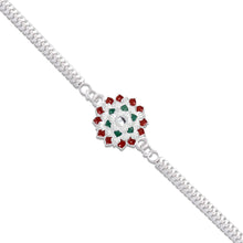 Traditional Floral Rakhi With Red  Green Stones  Silver Designer Rakhi For Brother