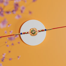 Traditional Kundan Rakhi With Antique Gold Finish  Multicolor Beads